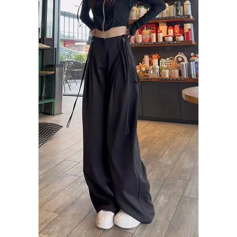 

New Fashion High-quality Strap Suit Pants Women Korean Version Loose Wide-leg Pants High Waist Drape Straight Casual Pants