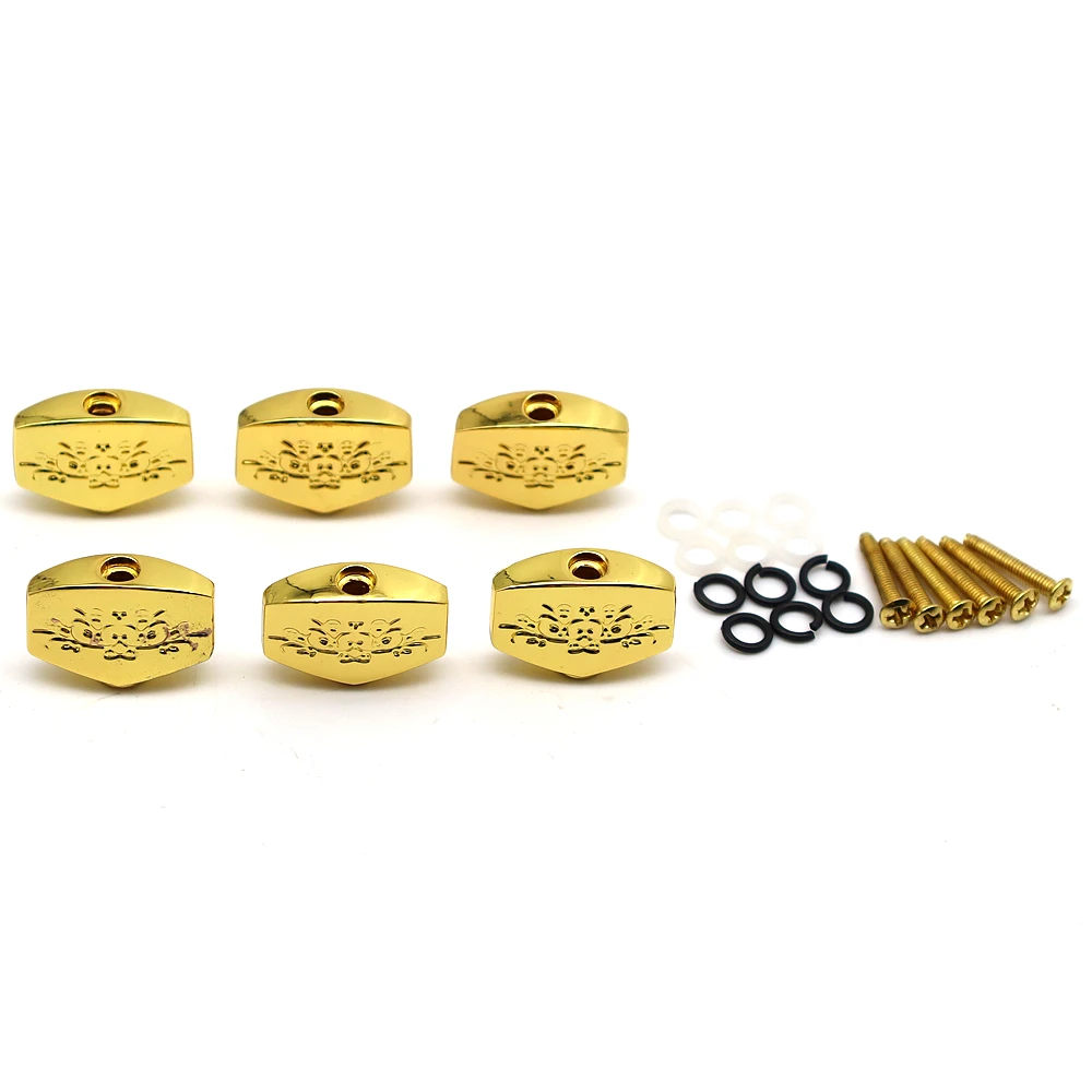 6pcs Guitar Tuners Machine Head Buttons Metal Carved Square Button for Electric Guitar