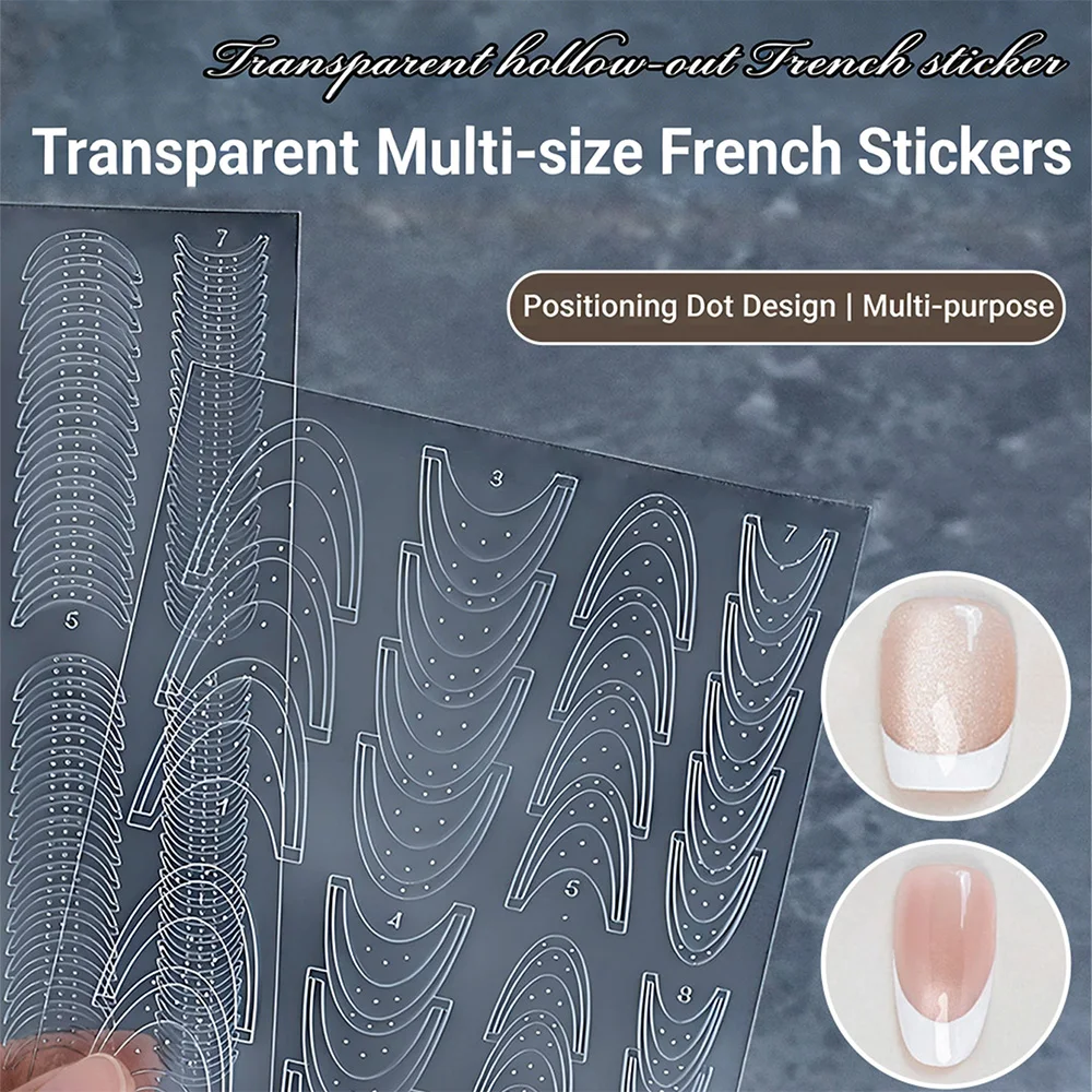 Nagelkunst Ovaler Kreis Französischer Stil Transparente Hohle Aufkleber 3D Pat-Pat Sprühmalerei-Vorlage Doppelring Französischer Nagelaufkleber – Detail 13