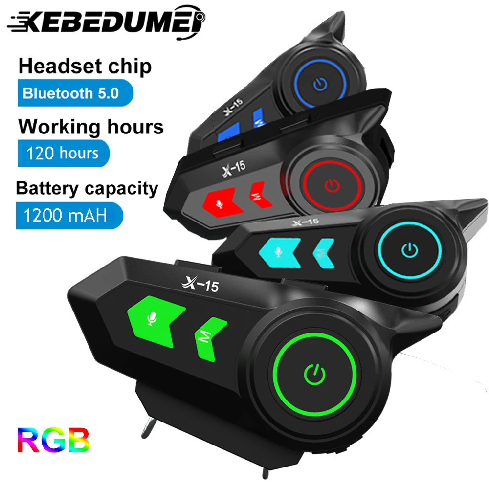 

X-15 Motorcycle Helmet Headset Bluetooth 5.0 Wireless Hands-on Talking Headphone 1200mAh Battery Waterproof Motorbike Earphone