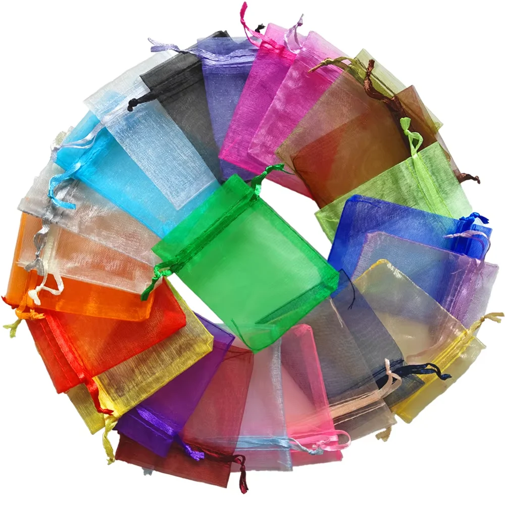 50/100 Stück bunte Organza-Geschenkbeutel 7 x 9 9 x 12, 10 x 15 cm, Hochzeit, Party, Dekoration, ausziehbare Beutel, Geschenkbeutel, Schmuck, Süßigkeiten-Verpackung – Detail 2