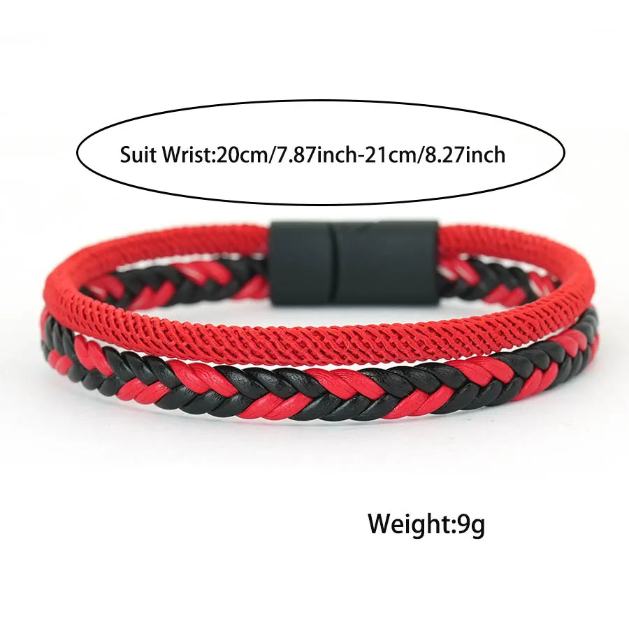 Men's Braided Leather Double-Layer Bracelet with Magnetic Clasp - Outdoor Sport Style Punk Cool Handmade Gift
