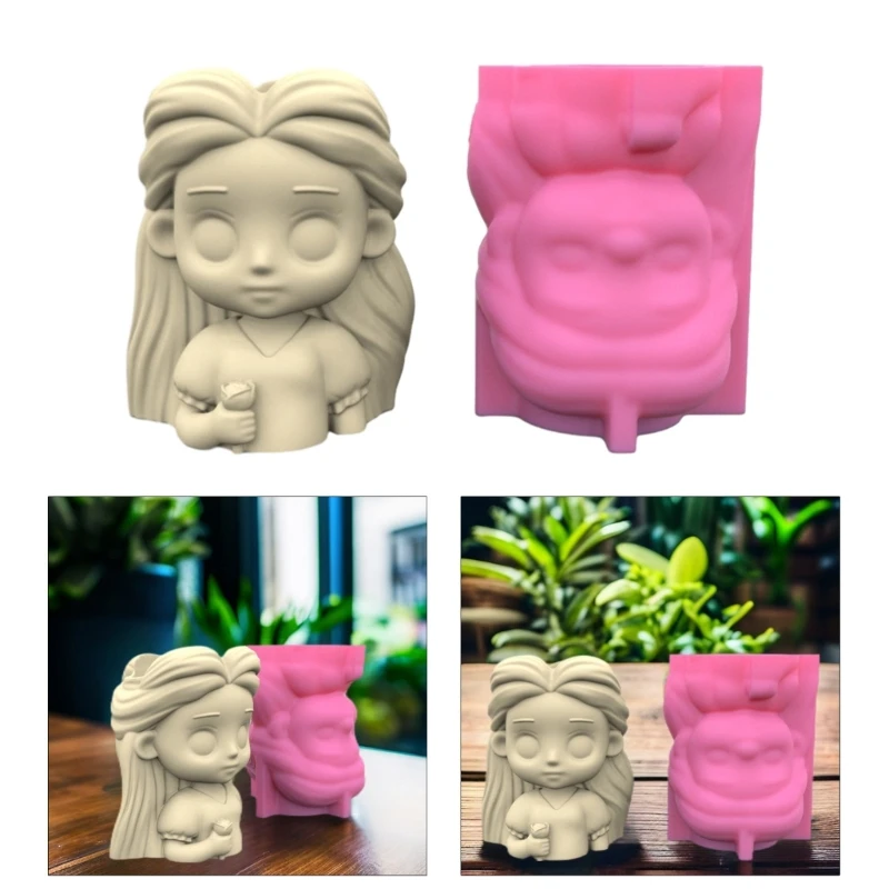 DIY Flowerpot Silicone Mold Little Girl Shaped Concrete Moulds Flowerpots Molds Cements Mould Silicone Material for DIY