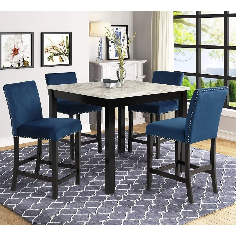 

Faux Marble Counter Dining Table with Four Chairs, 5-Piece