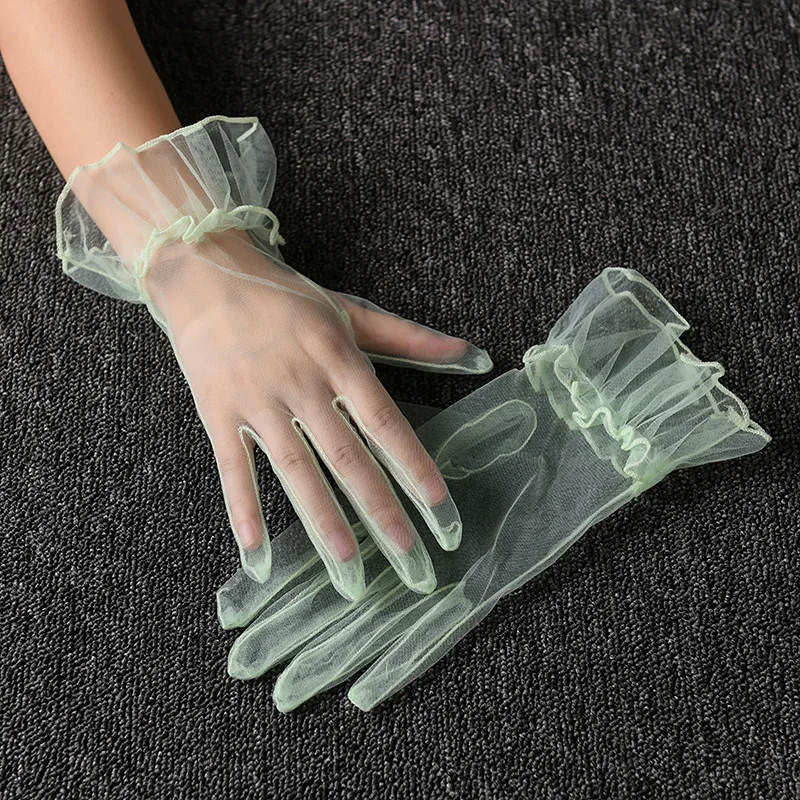 Sexy Thin Transparent Solid Short Fingerless Gloves Soft Breathable Net Yarn Mesh Women Performance Party Etiquette Elasticity