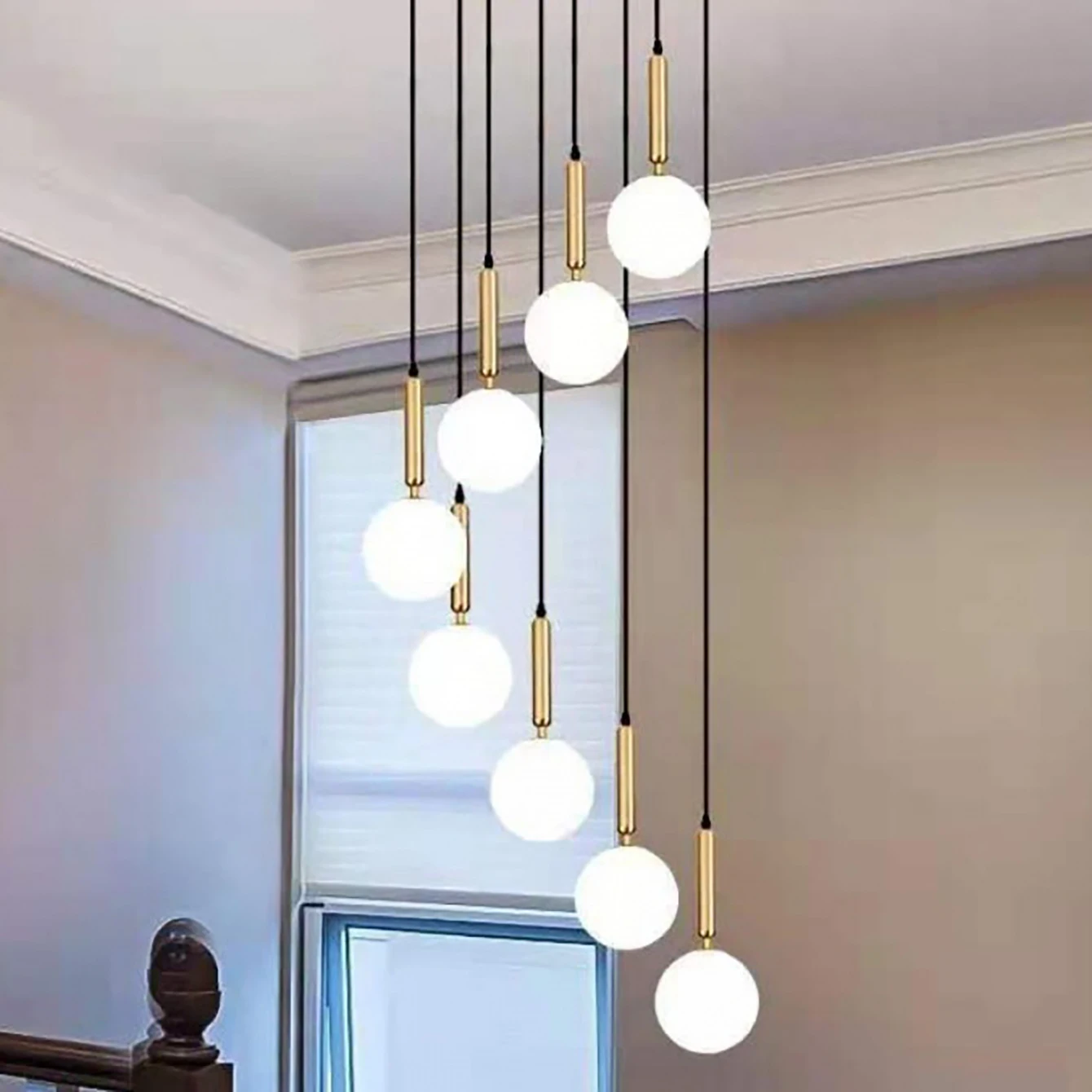 Glass pendant light gold bedroom light metal restaurant atmosphere pendant light complimentary light bulb 3