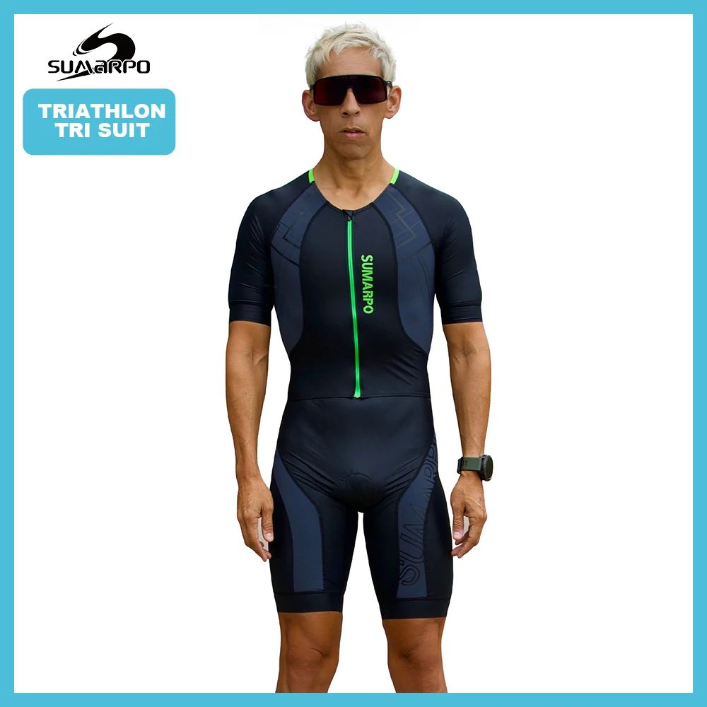VOXCAUTQ Triathlon Men's Tri Suit, Quick-Drying Cycling Suit, Trisuit for Swimming, Cycling Training, Pro Trisuit und Triathlon with 3 Back Pockets, TYP-10
