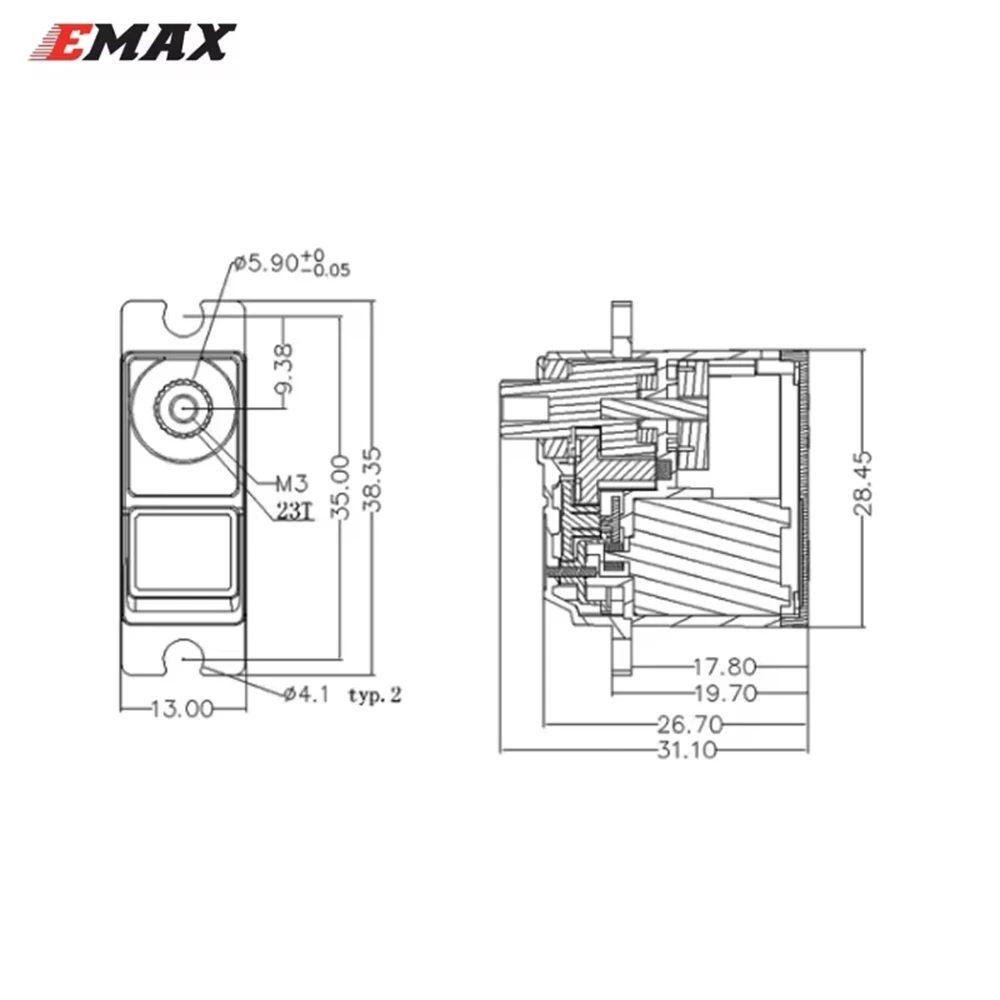 EMAX ES3054 3054 4,8-6,0 В 3,5 кг 23T Цифровой сервопривод с металлической передачей для F3A 3D модели самолета thumbnail 6
