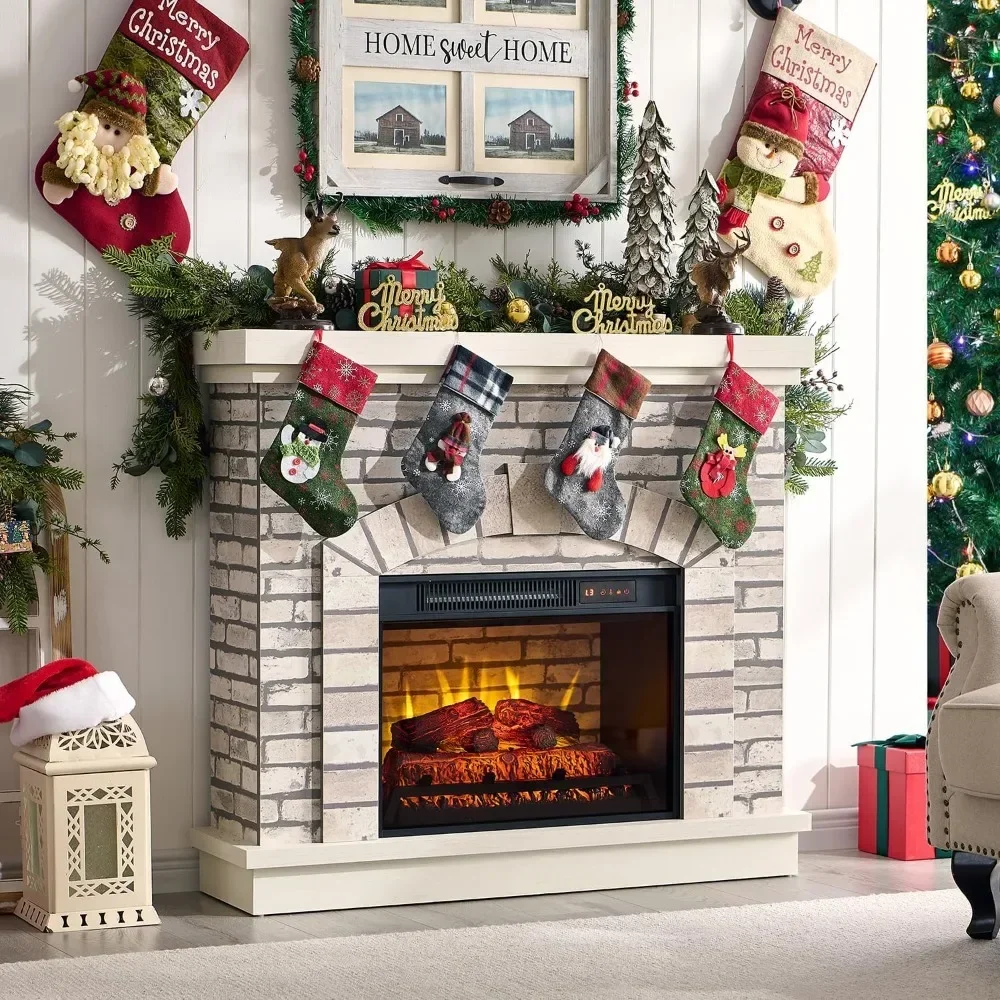 Farmhouse Electric Fireplace with Mantel, 42" Fireplace TV Stand with 23'' Freestanding Electric Fireplace Heater,Adjustable 3D 6