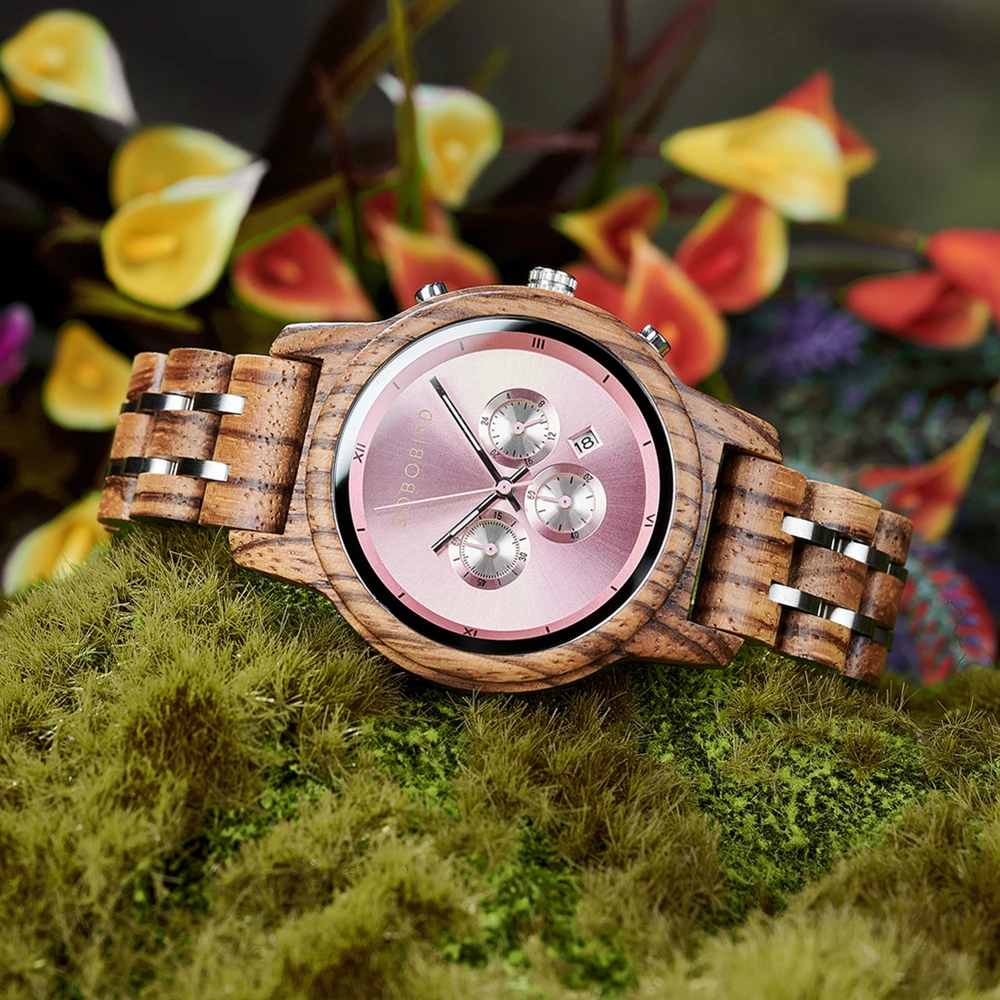 BOBO BIRD Couple's Watches Wooden Wristwatch Quartz Movement Stop-watch Auto-date Gift Box Paocking 3