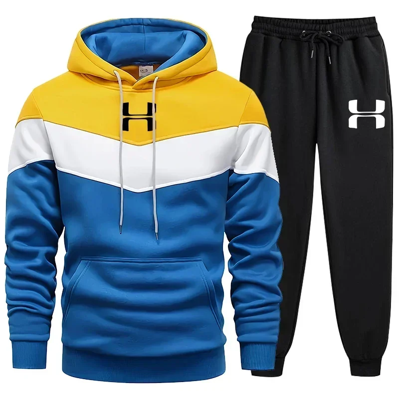 Conjuntos de chándales de otoño e invierno para hombre, Sudadera con capucha de manga larga + Pantalones para correr, trajes deportivos de dos piezas para correr, ropa deportiva informal