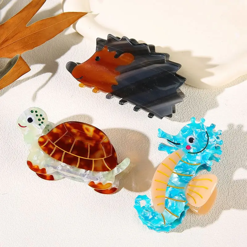 1pc Neue Essigsäure Platte Marine Tier Haar Clip Seepferdchen Schildkröte Erfassen Clip Disc Haar Schwanz Clip Shark Clip egel Haar Erfassen