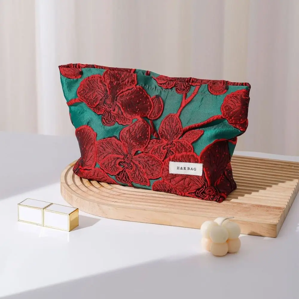 New Retro Chinese Red Makeup Bag Large Capacity Travel Sanitary Napkin Storage Bag Jewelry Handbag Portable Coin Key Bag