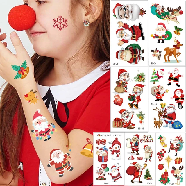 Pegatinas de tatuajes de Navidad para niños y mujeres, tatuajes temporales  de 30 piezas para niños, tatuajes falsos de campana de brazo y mano,  tatuajes para bebés y niños - AliExpress