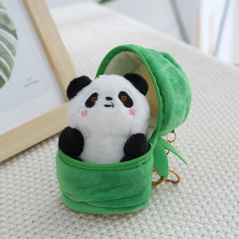 Cute Keychains Unique Design Plush Panda Doll Keychains With Bamboo Storage Bag Creative Plush Keyrings Kawaii Keychain For Bag