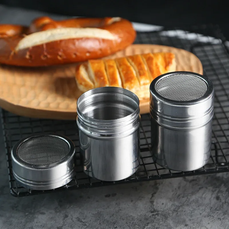 Stainless Steel Powder Sprinkler Kithen Powder Distributor with Dense Hole Cocoa Cinnamon Sugar Gauze Mesh Jar Seasoning Bottles seasoning bottle,powder sifter