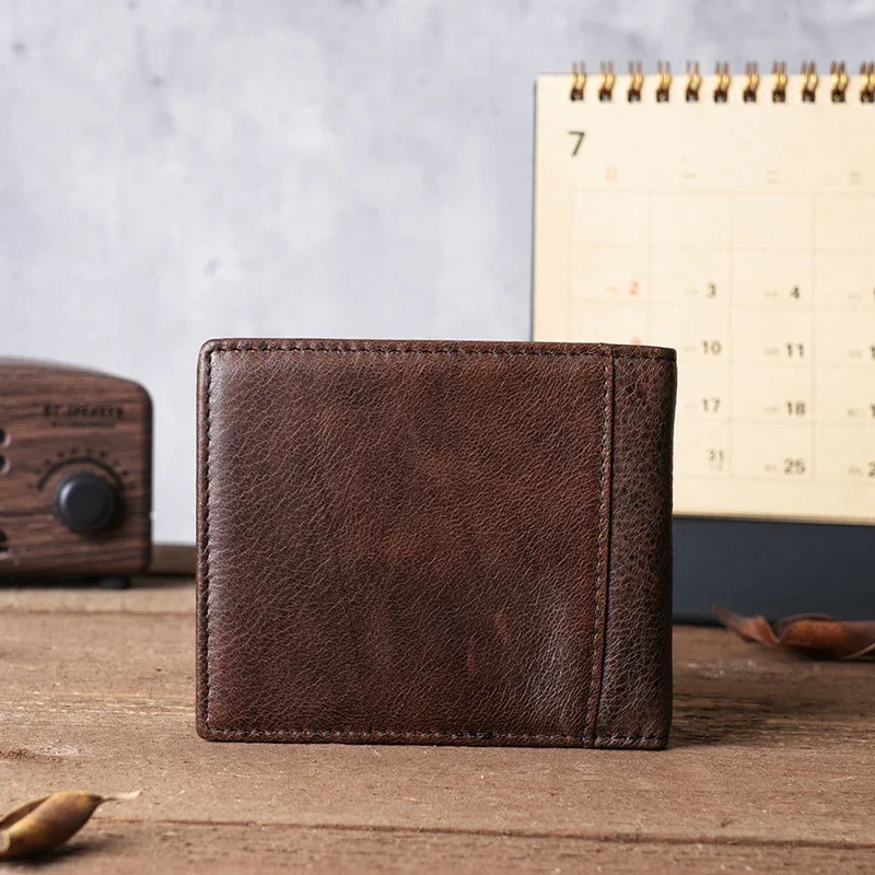 Wholesale 100% Genuine Leather Men Wallets Premium Product Real Cowhide Wallets for Man Short Black Walet Portefeuille Homme 4