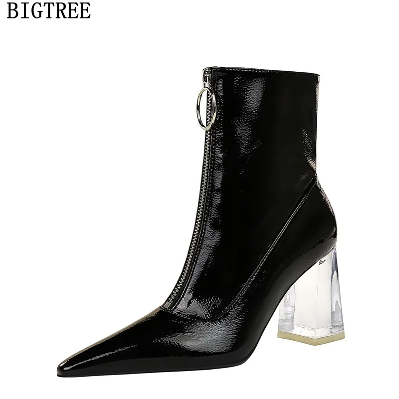 

High Heels Women Patent Leather Boots Women Black Women Boots 2024 New Ankle Boots for Woman Designer Shoes Woman Stripper Heels