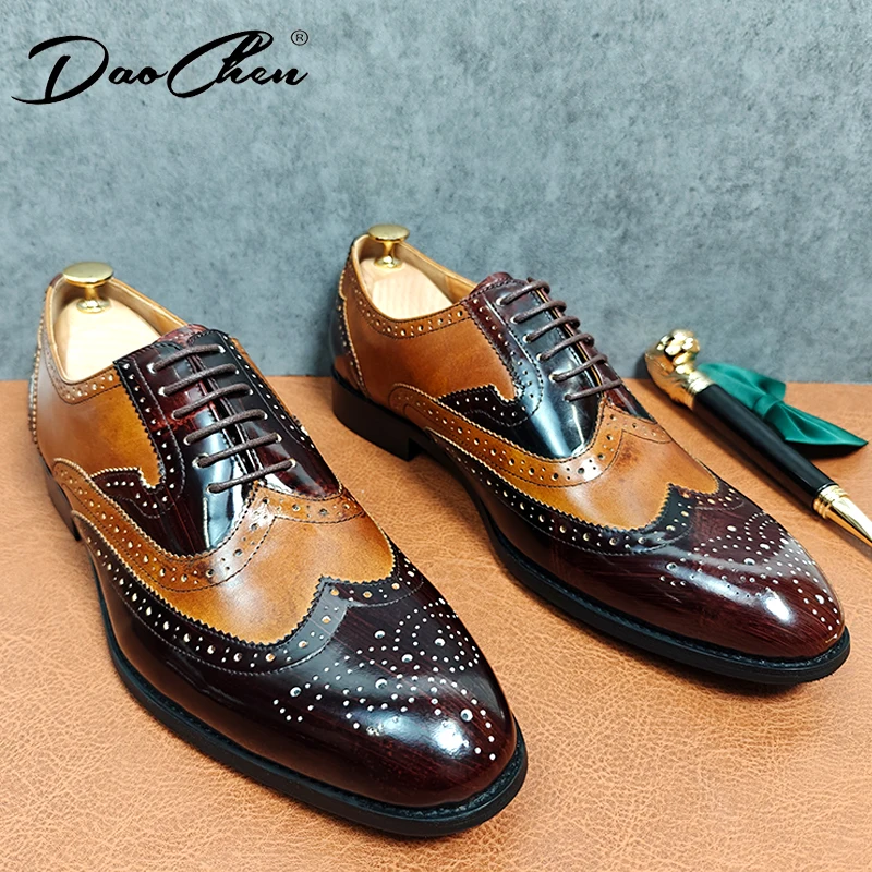 New Brand Men Dress Shoes High Quality Handmade Brogue Style Party Leather Wedding Shoes Men Social Leather Oxfords Formal Shoes
