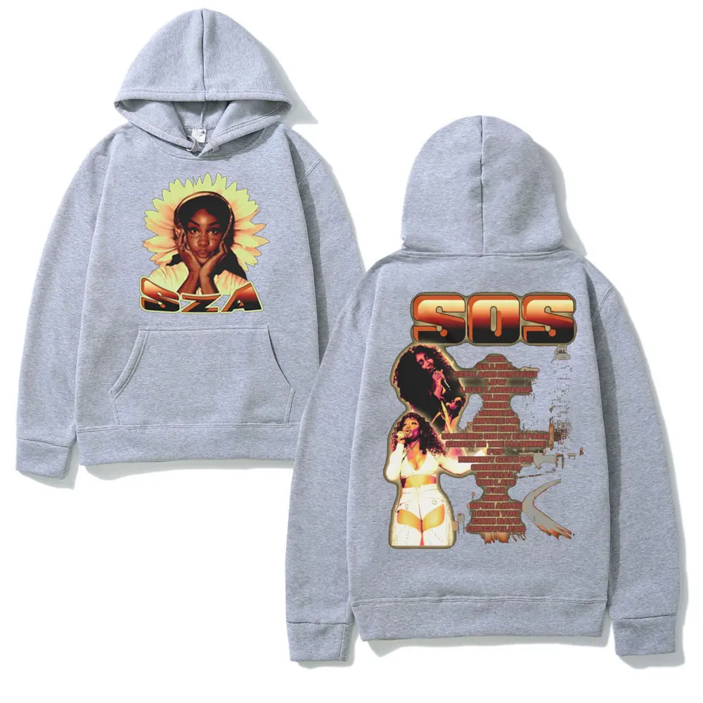 SZA Music Album SOS Print Hoodies Men Women's Vintage Gothic Oversized Sweatshirt Hip Hop Streetwear Long Sleeve Pullover Male