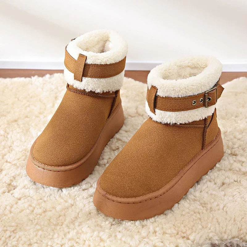 Women Winter Casual Soft Leather Fleece-lined Ankle Boots