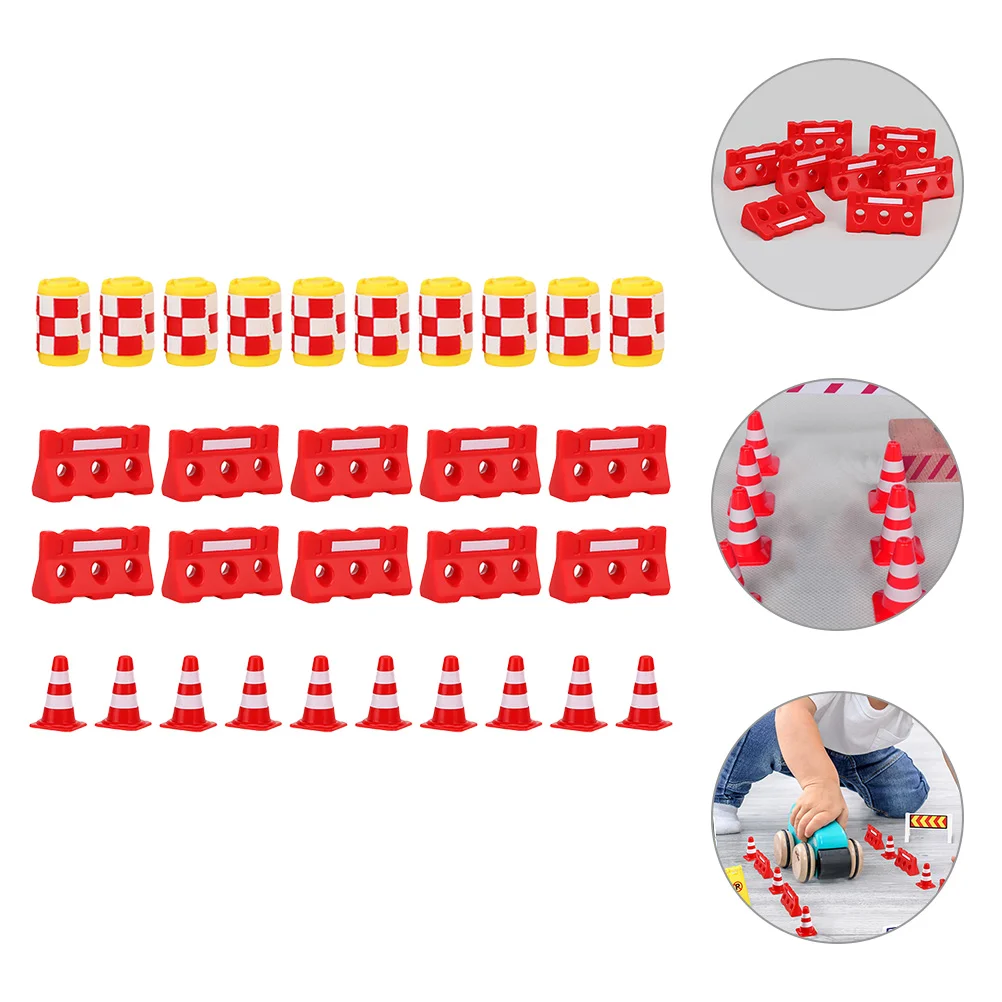 

30 Pcs Road Sign Barricade Toy Simulation Roadblocks Kids Playset Traffic Cones Models Miniature Toys Fence Signs Decorations