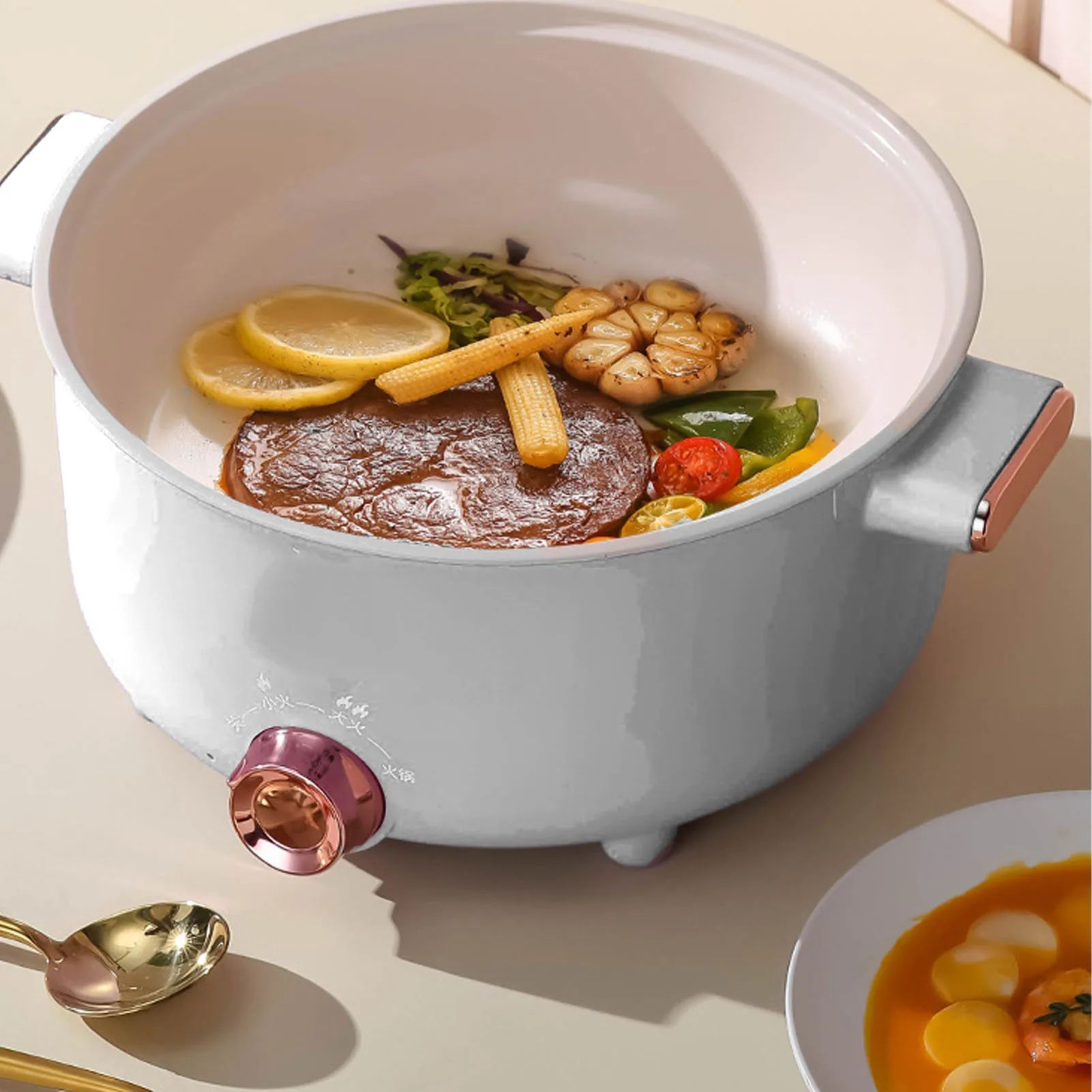 Electric Cooking Pot 3.5L 3 Temp Modes Antisticking Ceramic Glaze Multi Function Electric Cooker 220V for Home Cooking
