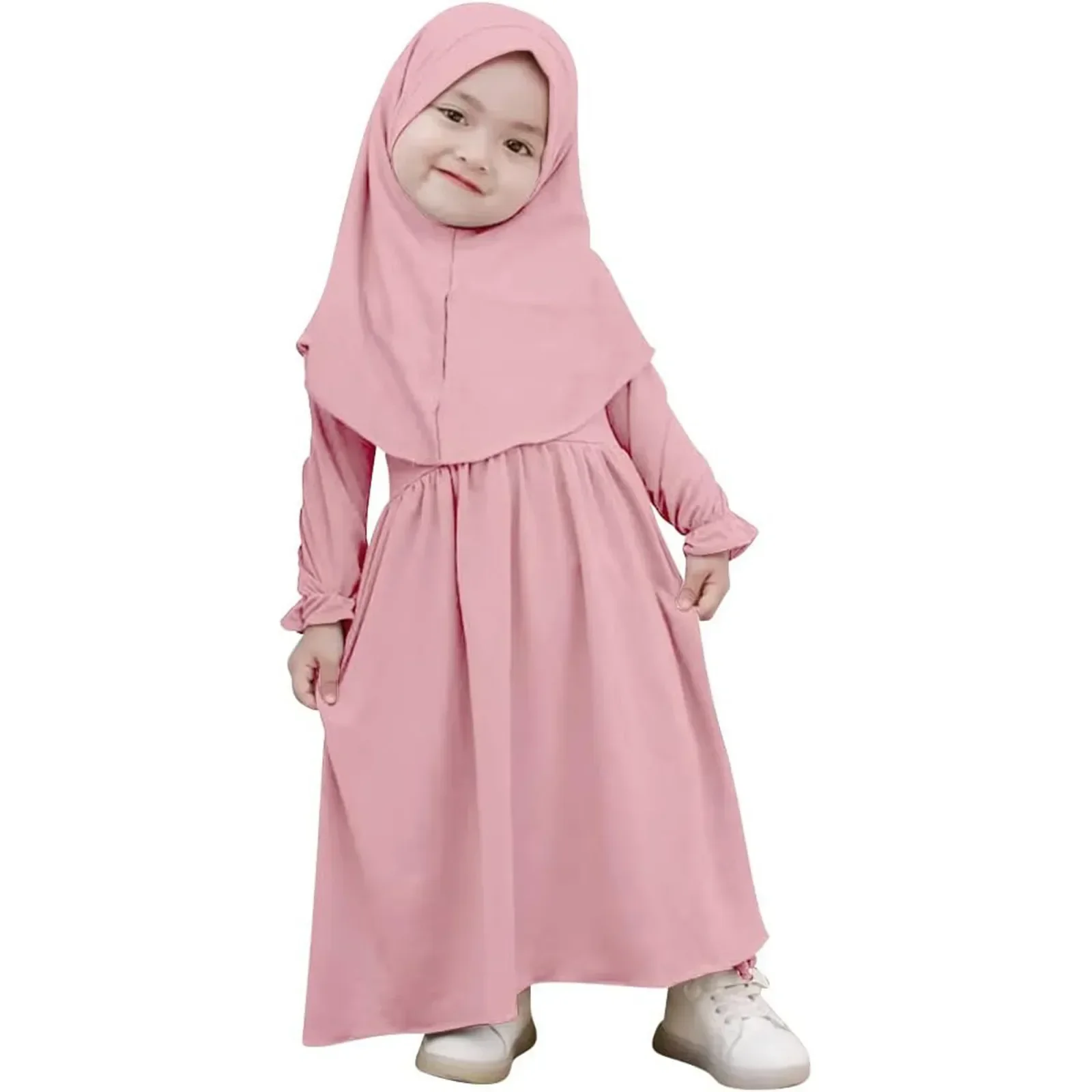 2Pcs Muslim Kids Hijab Dresses Abaya Set Islamic Children Ramadan