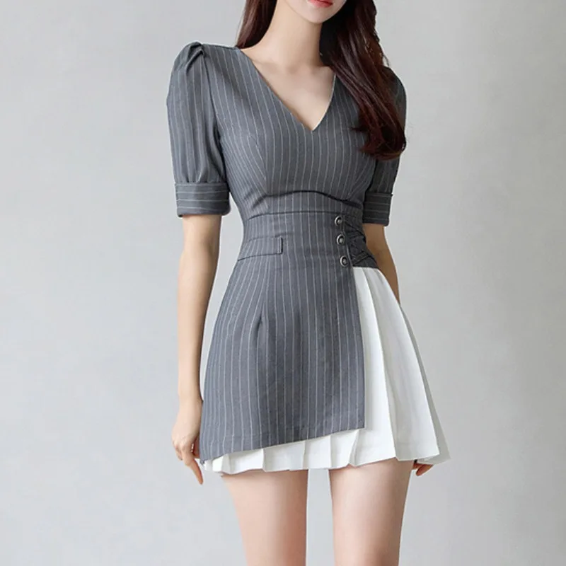 

Chic Gray Patchwork Women Dress Bodycon Summer Elegant Korean Fashion Women Clothing Business Streetwear Vestidos