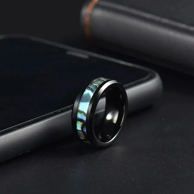 Bagues en titane et acier pour hommes, couleur violette, incrustation de coquille d'ormeau colorée, anneaux en acier inoxydable pour hommes, bijoux de mariage