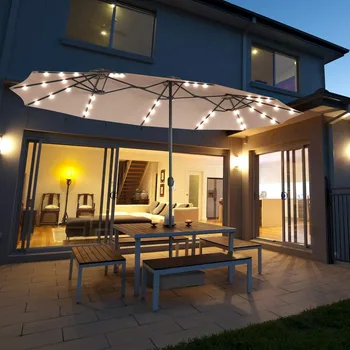 15 Ft Double Sided Patio Umbrella with Solar Lights 1