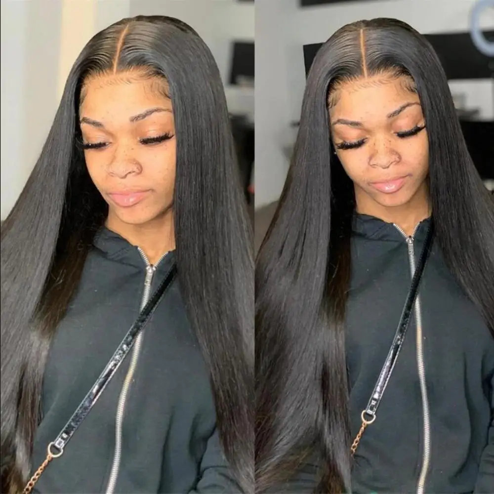 13x6 Transparent Straight Lace Frontal Wigs Brazilian Human Hair Wigs For Black Women 4c edges Natural Hairline Lace Frontal Wig