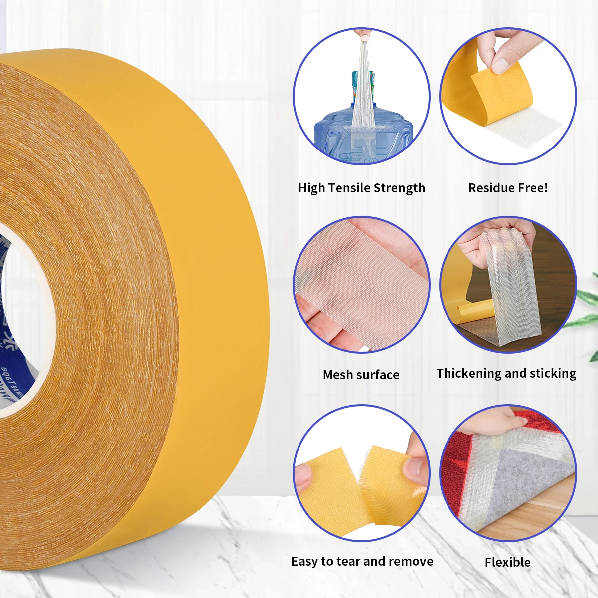 Double Sided Fabric Tape Resistente Clear Super Stick Tape Fiberglass Mesh High Tack Strong Adhesive Carpet Wall Craft double sided tape