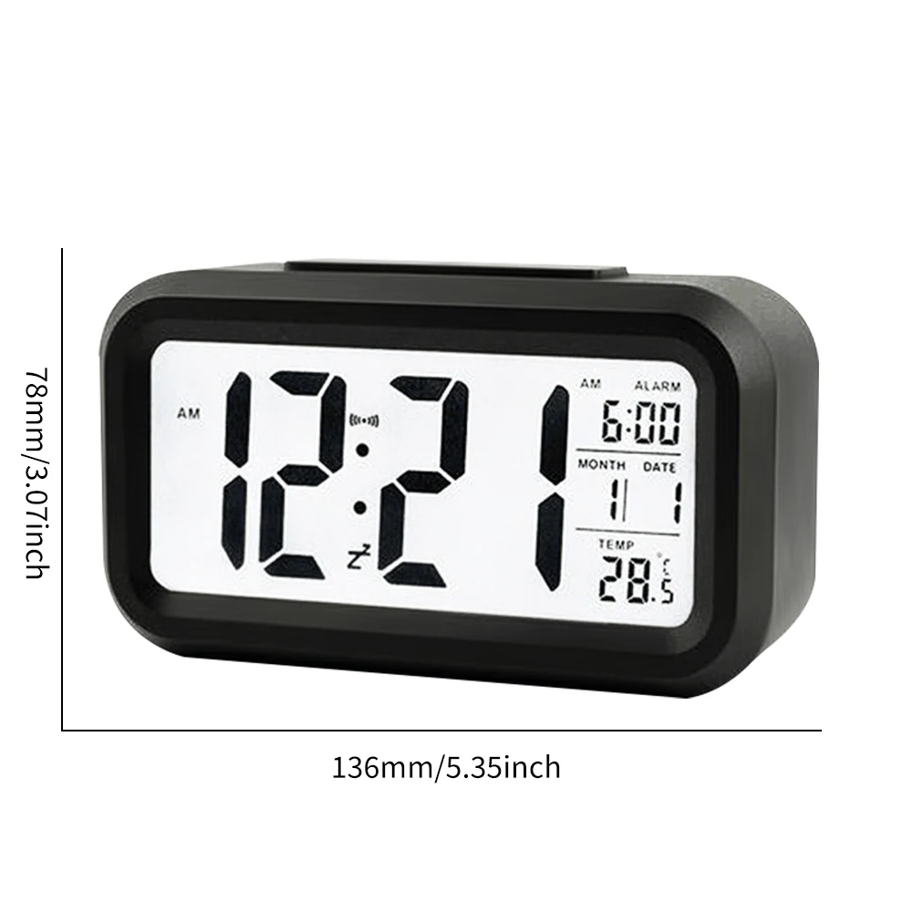 Reloj despertador silencioso, reloj despertador digital con pilas, pantalla  brillante grande, indicador de fecha, calendario, temperatura, 12/24 horas,  tiempo de repetición para dormitorio, oficina JAMW Sencillez