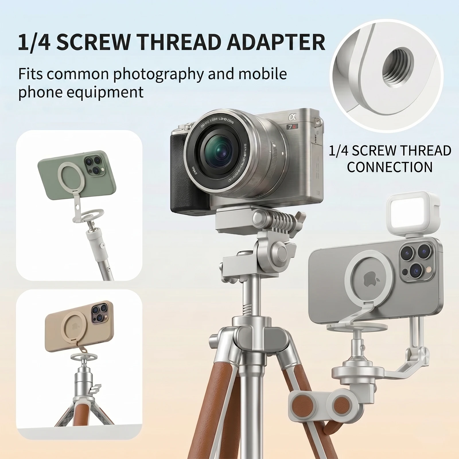 Magnetic Double-Sided Folding Phone Grip with 1/4 Screw Design for Photography Equipment