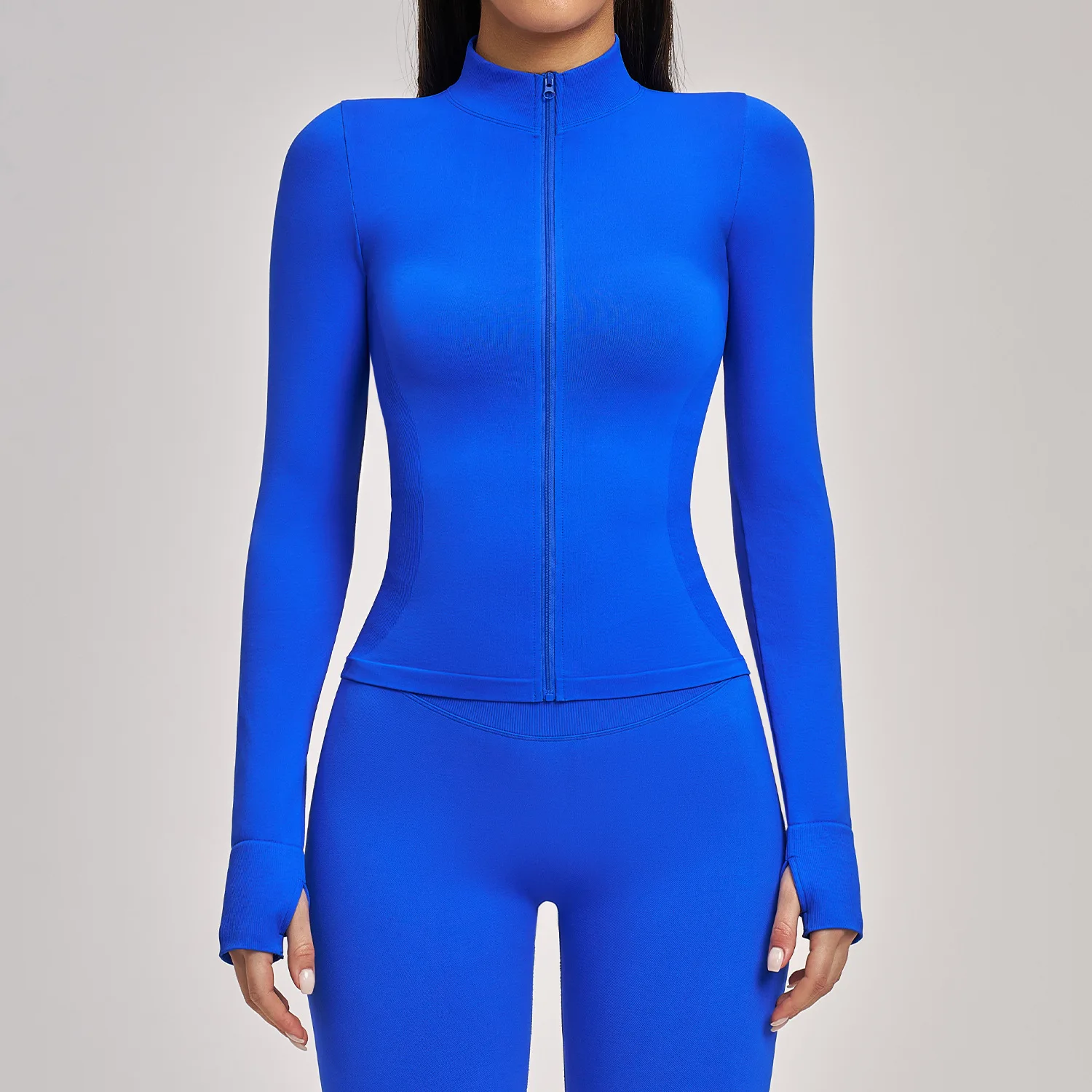 심리스 아웃도어 스포츠 긴팔 여성 요가복 지퍼 가디건 스탠드업 칼라 재킷 러닝 티셔츠 피트니스 재킷 탑