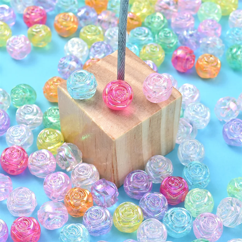 100 Unidades De Cuentas De Flores De Cinco Pétalos Multicolor Al Azar Para Pulseras, Cuentas De