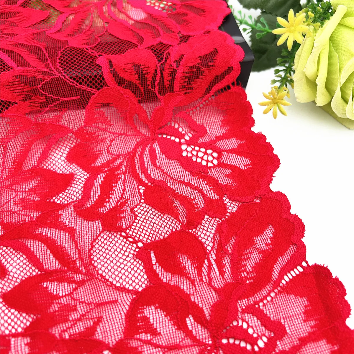 3y/lot Width 23cm Red Elastic Stretch Lace Trim 2