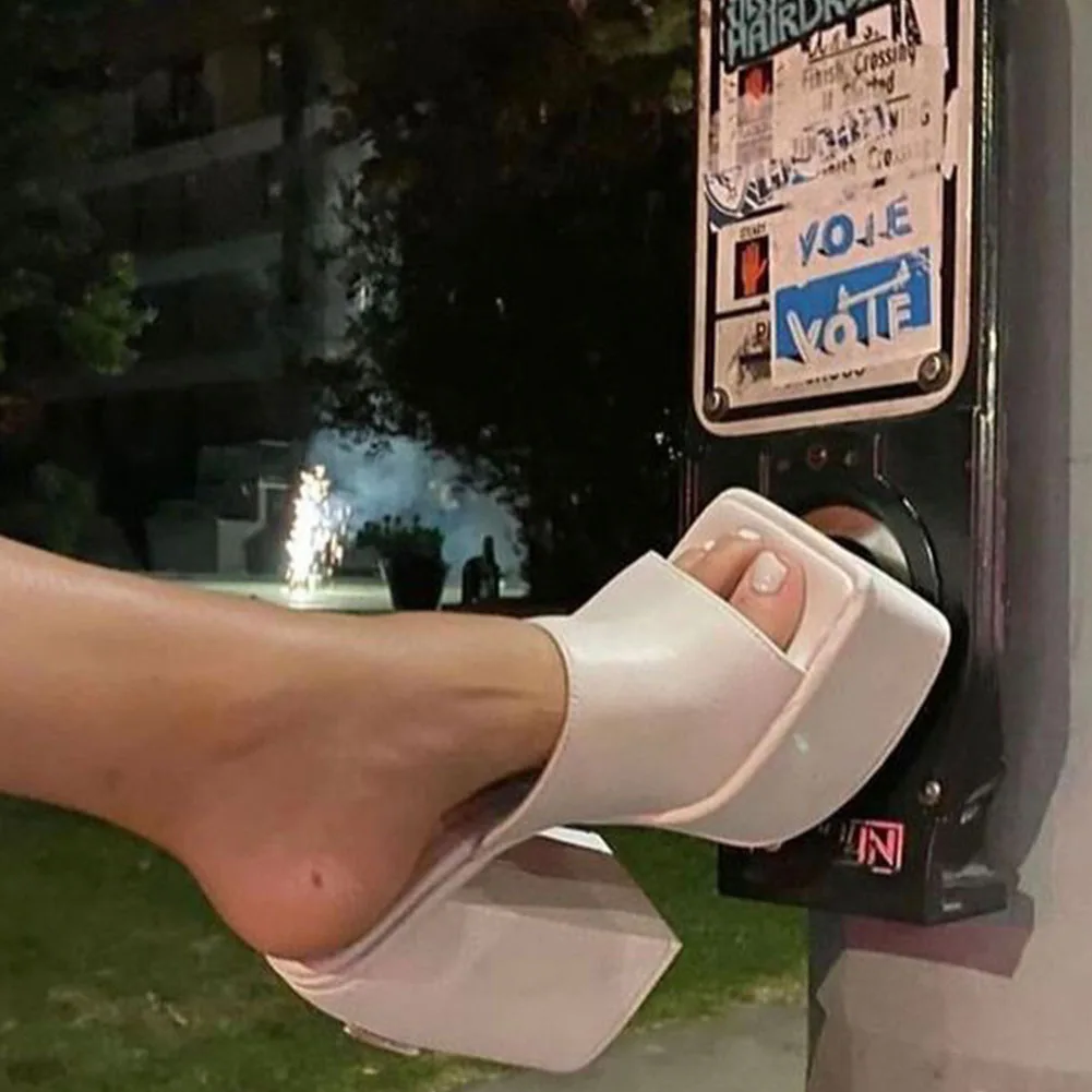 GIGIFOX Brand New Big Size 43 Summer White Chunky Heeled Mules High Heels Sexy Party Platform Heel Sandals Shoes For Women 2022