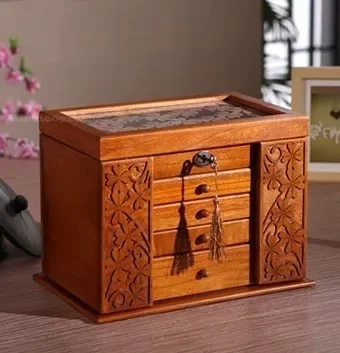 Chinese Wooden Jewelry Box Storage Boxs Retro Wood Clover Cosmetic Boxes with Lock Special Offer Organization Case 34*23*25cm