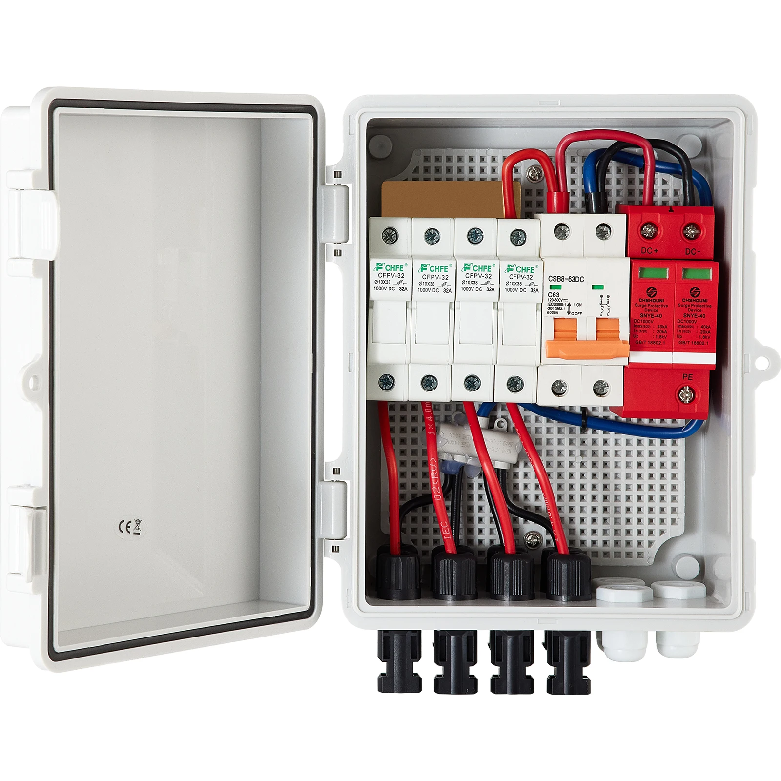 VEVOR PV Combiner Box 4 String 6 String IP65 Waterproof Lightning Protection Circuit Breaker for On/Off Grid Solar Panel System