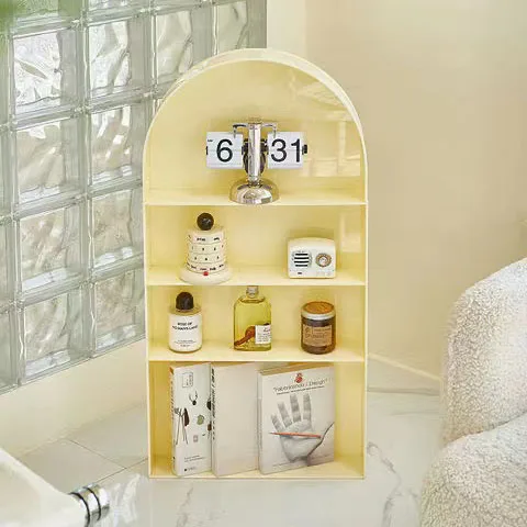 Cream Multi-Layer Arched Acrylic Display Rack For Living Room   Clear  Box Wall Mounted cream multi layer arched acrylic display rack for living room clear box wall mounted