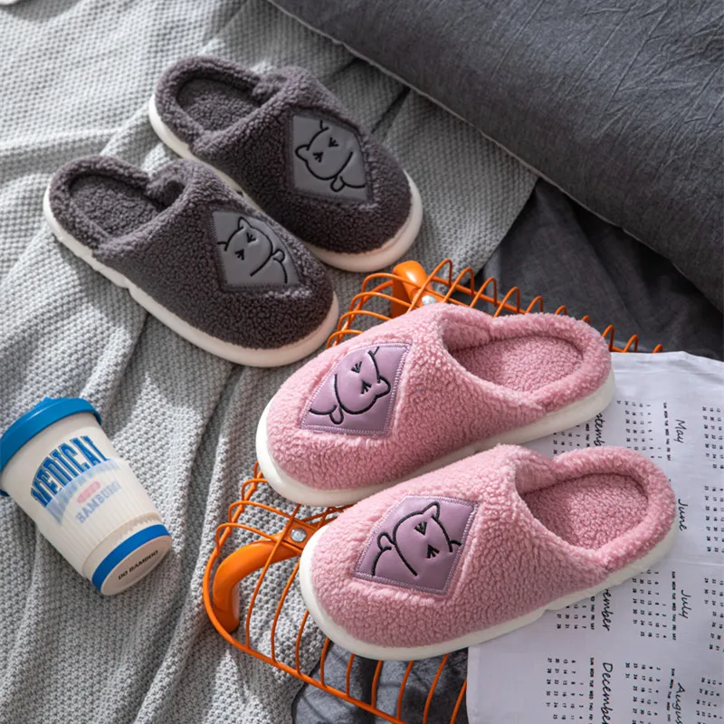 Slipper female Warm winter woman slipper  Home Non-Slip Grip Anti Skid Indoor Floor Plush Fuzzy Cozy Soft Contton Room Kawaii