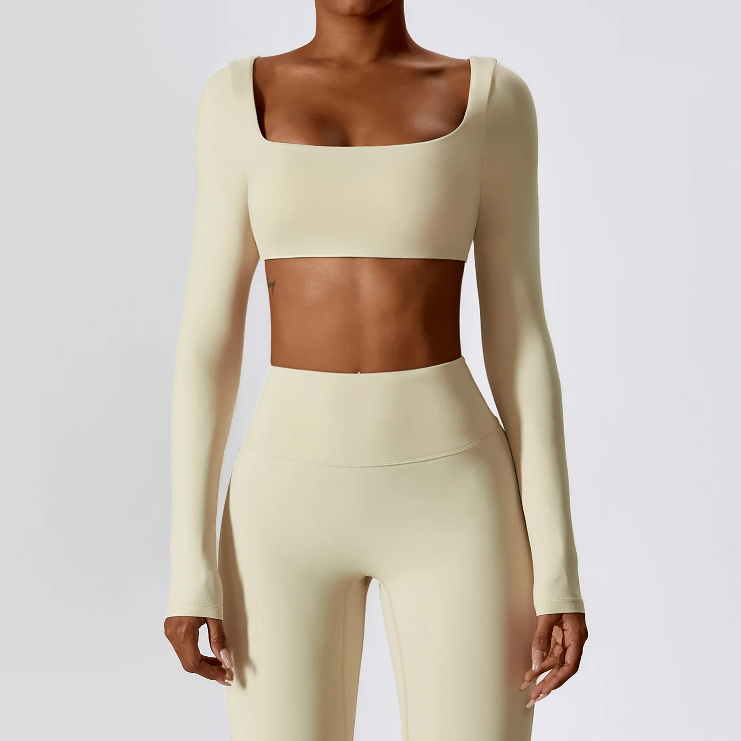 Women's Quick-Dry Long Sleeve Padded Workout Crop Top