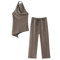 HXAO Elegant Pants Sets For Women 2 Pieces Trousers Sets Outfit Halter Backless Tank Top Baggy Pants 2024 Summer Women's Suit - Image 2