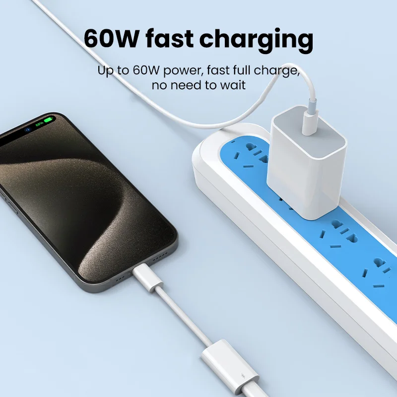 60W Type C Adapter for iPhone 15 Fast File Transfer Lightning Female to Type C Male Connector iPad Tablets