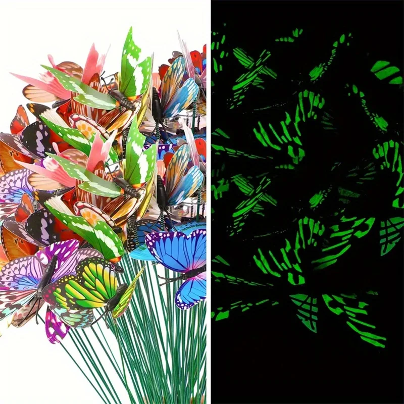 25pcs Glow in The Dark Luminous Butterfly Stakes Outdoor Garden Lawn Decoration Wedding Party Decor