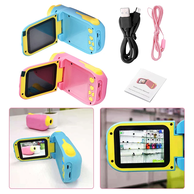 2 Inch HD Digital Kids Camcorder Educational Toys IPS Screen DV Video Camera USB Charging Kids Video Camera Plastic with Lanyard