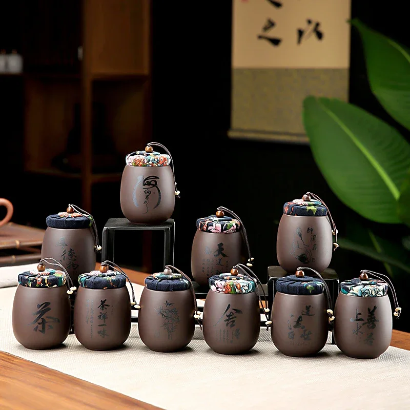 Tea Canister Ceramic Storage Jar Airtight Container Purple Clay Tea Jar Pu Erh Tea Box for Home Use