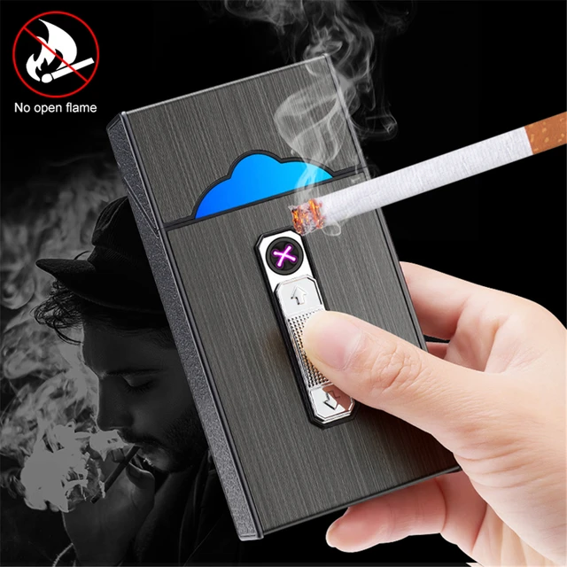 Smoke Cigarette Case 20pcs Capacity Slim Cigarette Holder USB Rechargeable Lighter  Metal Cigarette Case Gift for Men Gadgets - AliExpress